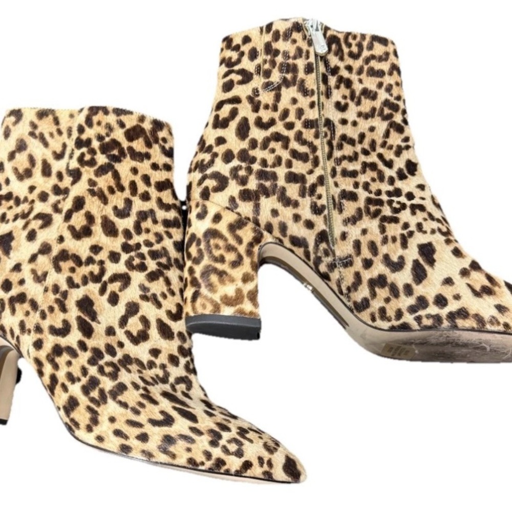 Sam Edelman Calf Hair Leather Leopard Print Booties Heeled Size 9.5 M Casual